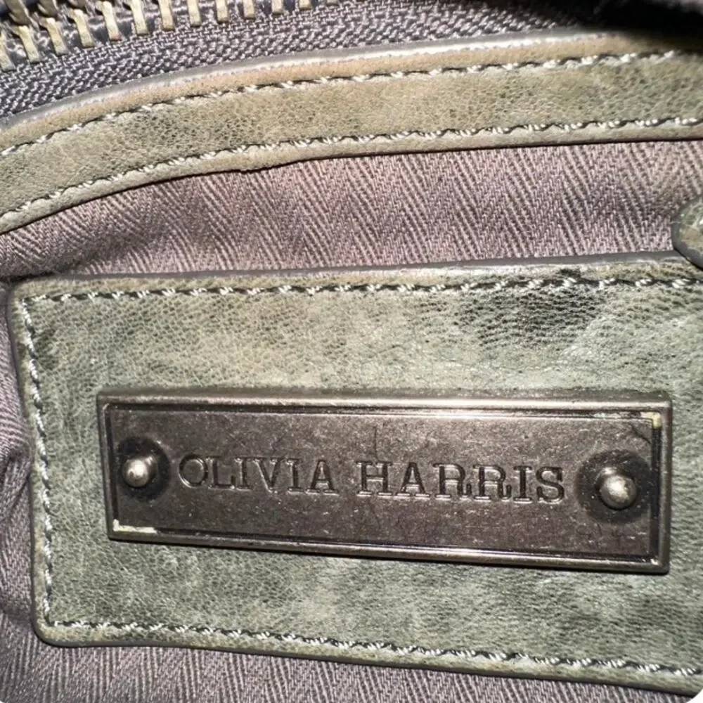 Olivia Harris Olive Green Genuine Leather City Satchel Boho Moto Bag